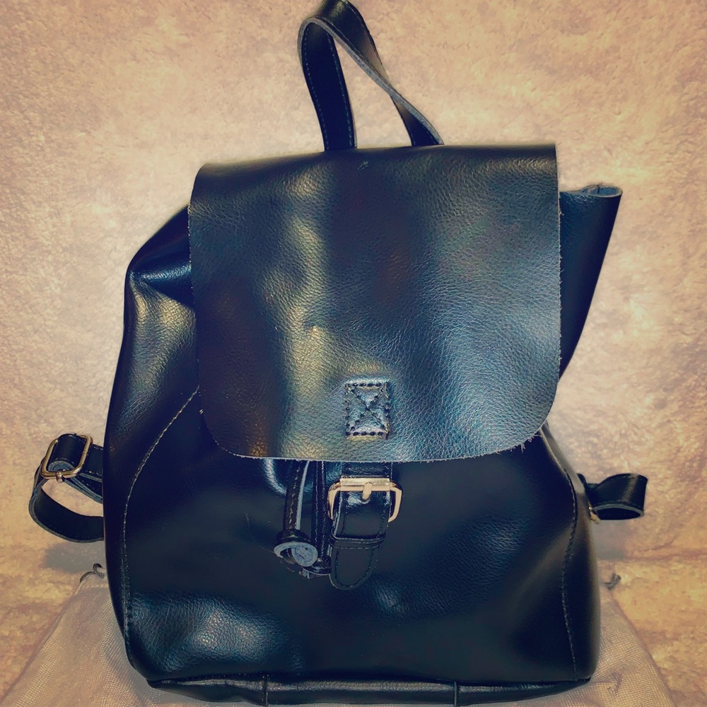 Caleb Leather Black Backpack